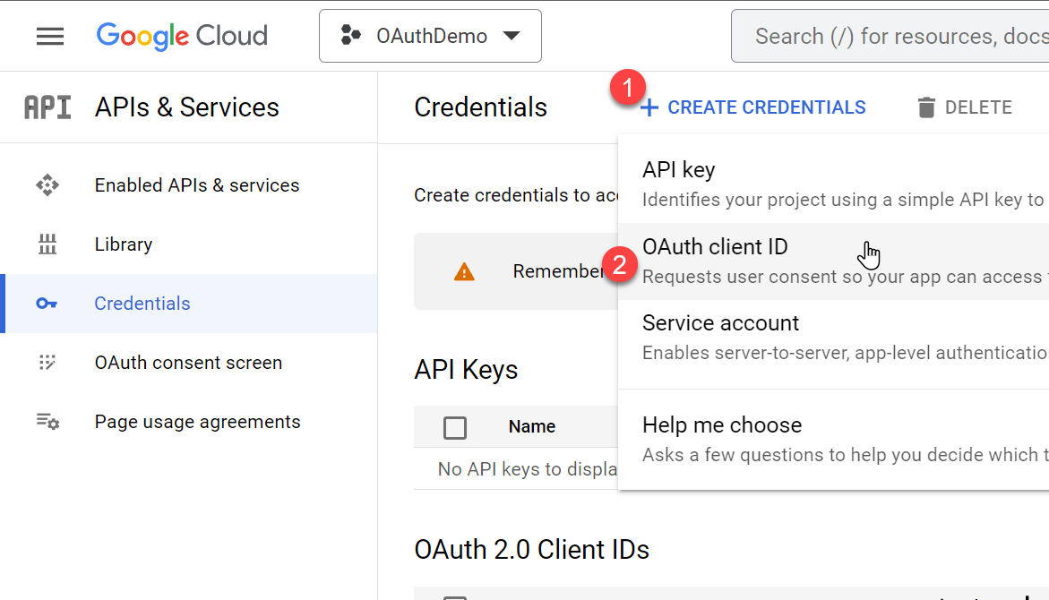 Credentials > OAuth 2.0 Client ID