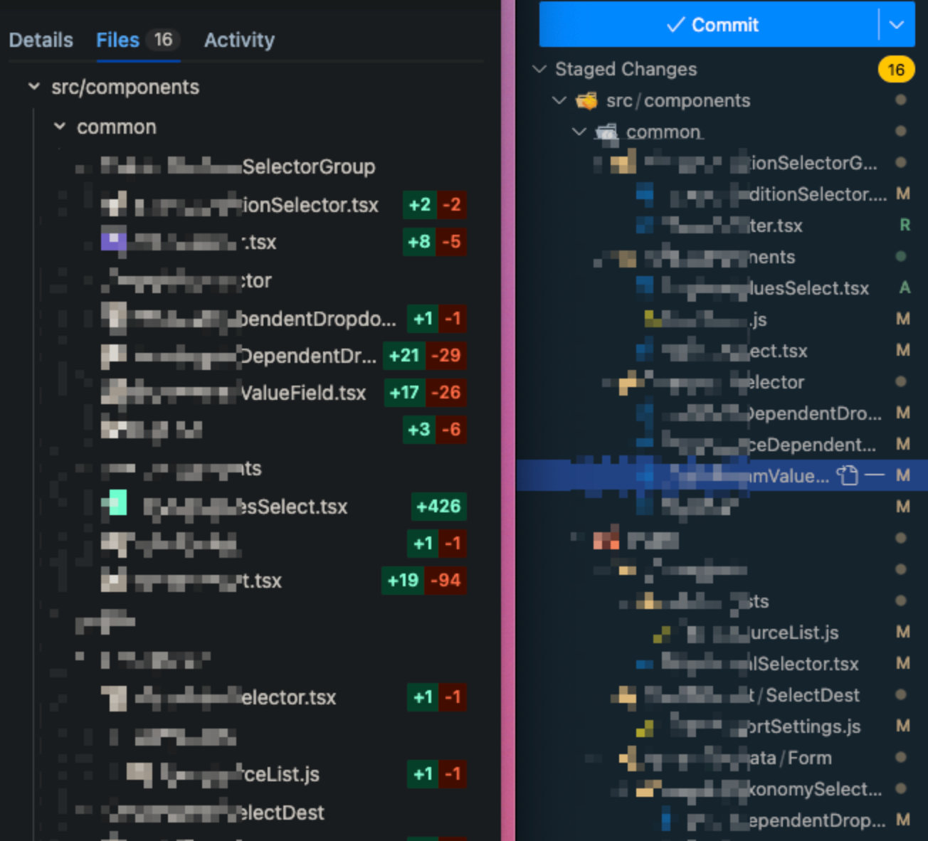 Source control panel file list add the way to display the number of