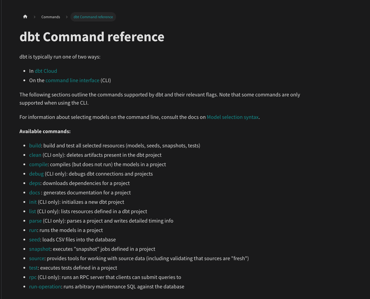 Improve dbt commands page and layout · Issue #2926 · dbt-labs/docs ...