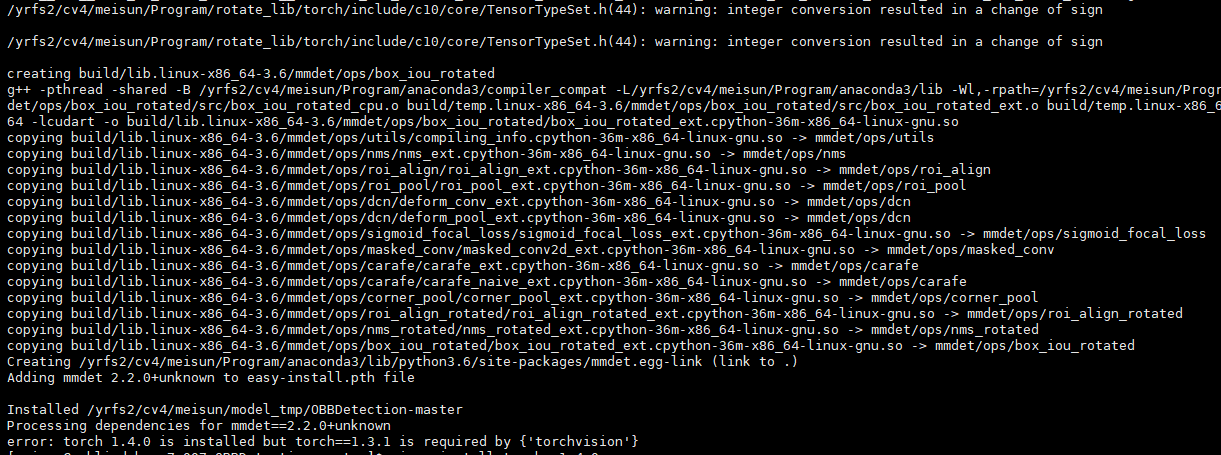 error:torch1.4.0 is installed but torch==1.3.1 is required by ...