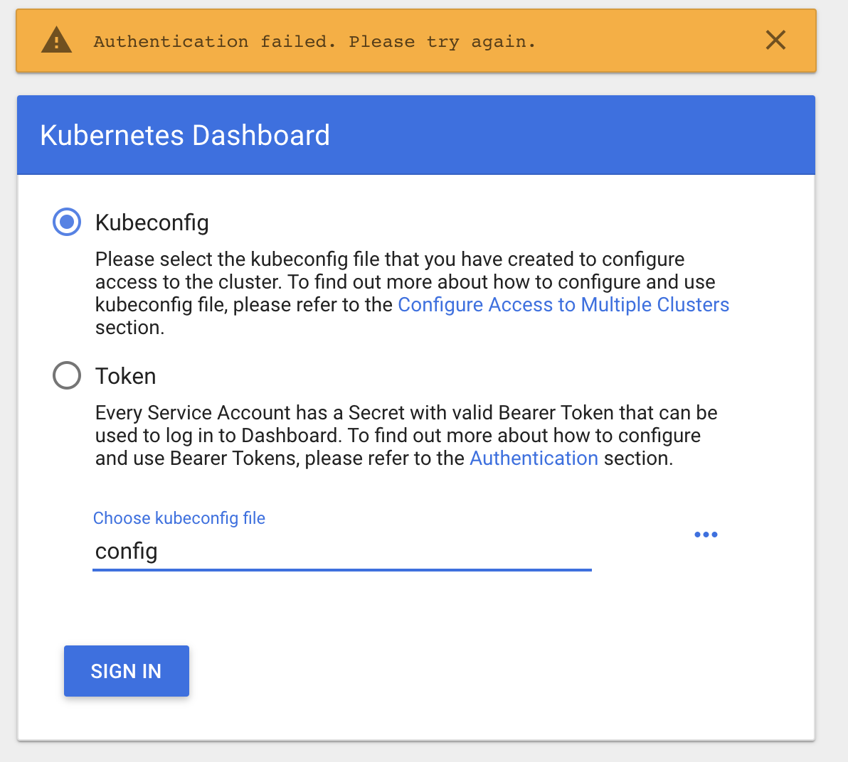 Can't get the k8s dashboard app working. No option to skip. · Issue ...