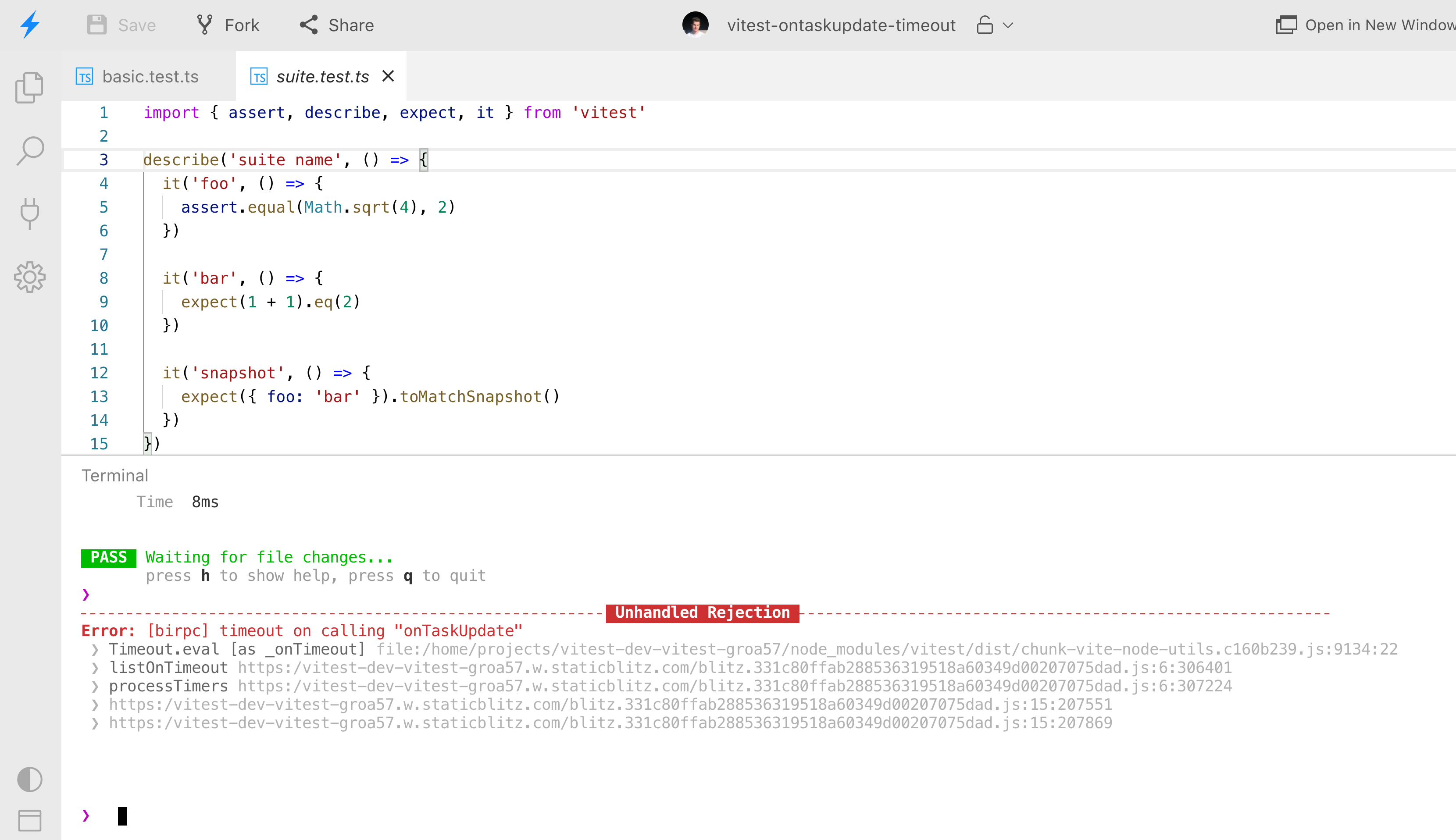 Vitest: Unhandled Rejection on "onTaskUpdate" · Issue #687 · stackblitz ...