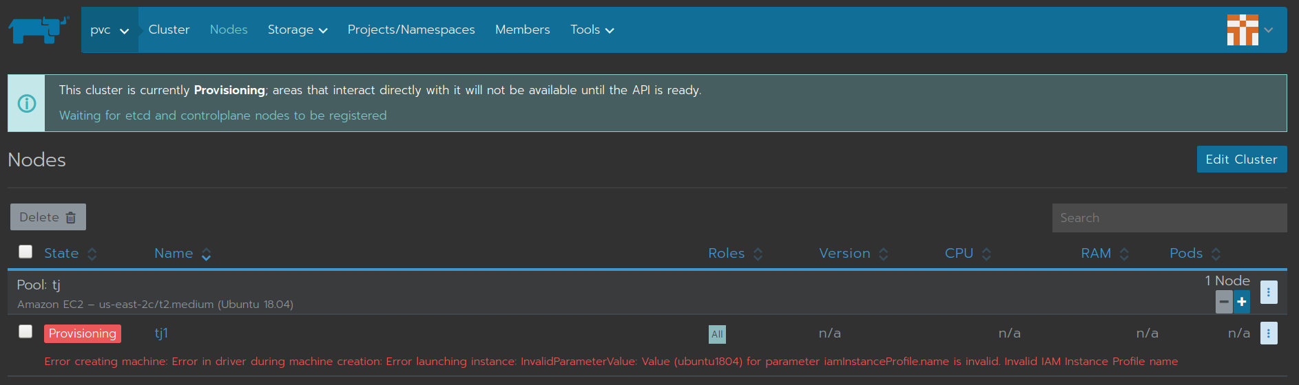 Fixing IAM instance profile name after creating with a bad name still