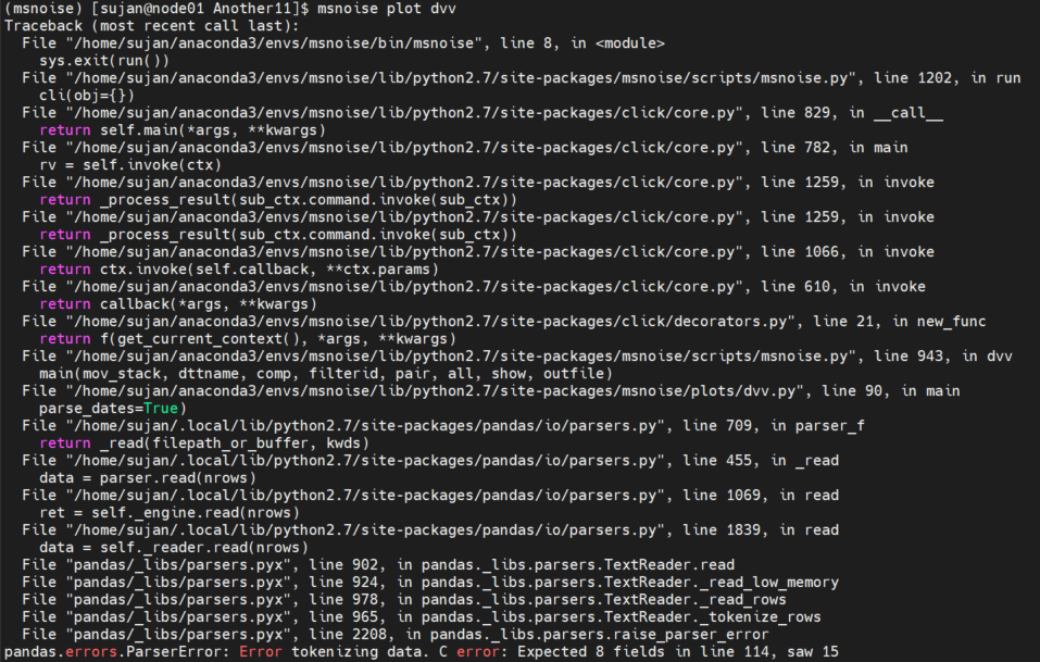 Msnoise plot dvv fail parsererror tokenizing data problem issue