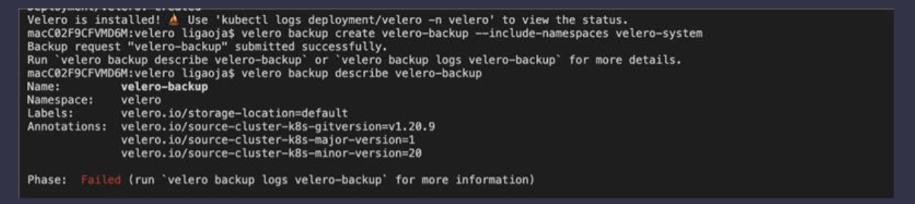 Velero backup failing but in logs no error · Issue #3086 · vmware-tanzu ...