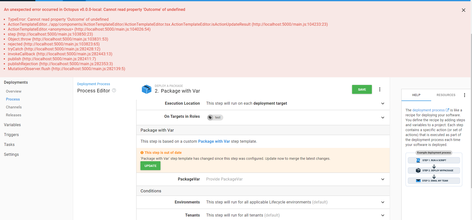 Cannot merge custom step in project when using package type variable ...