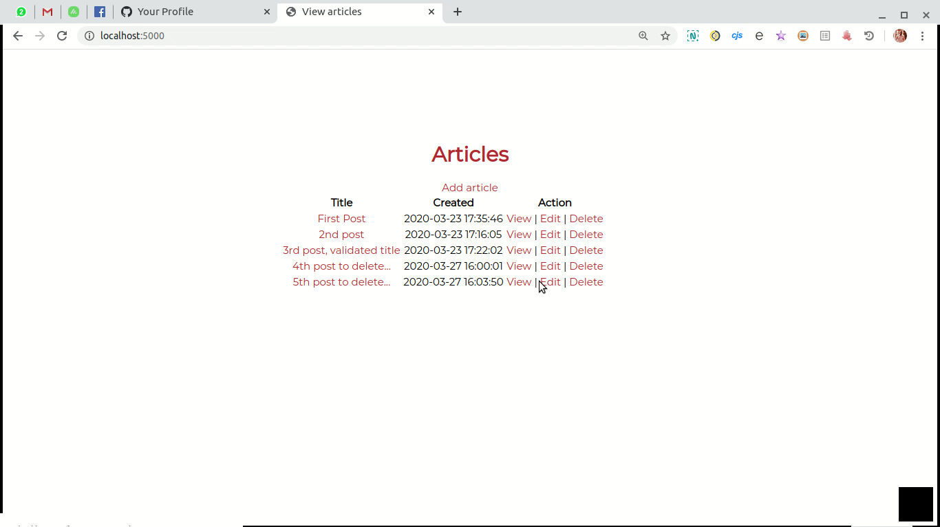 Demo branch application screenshot