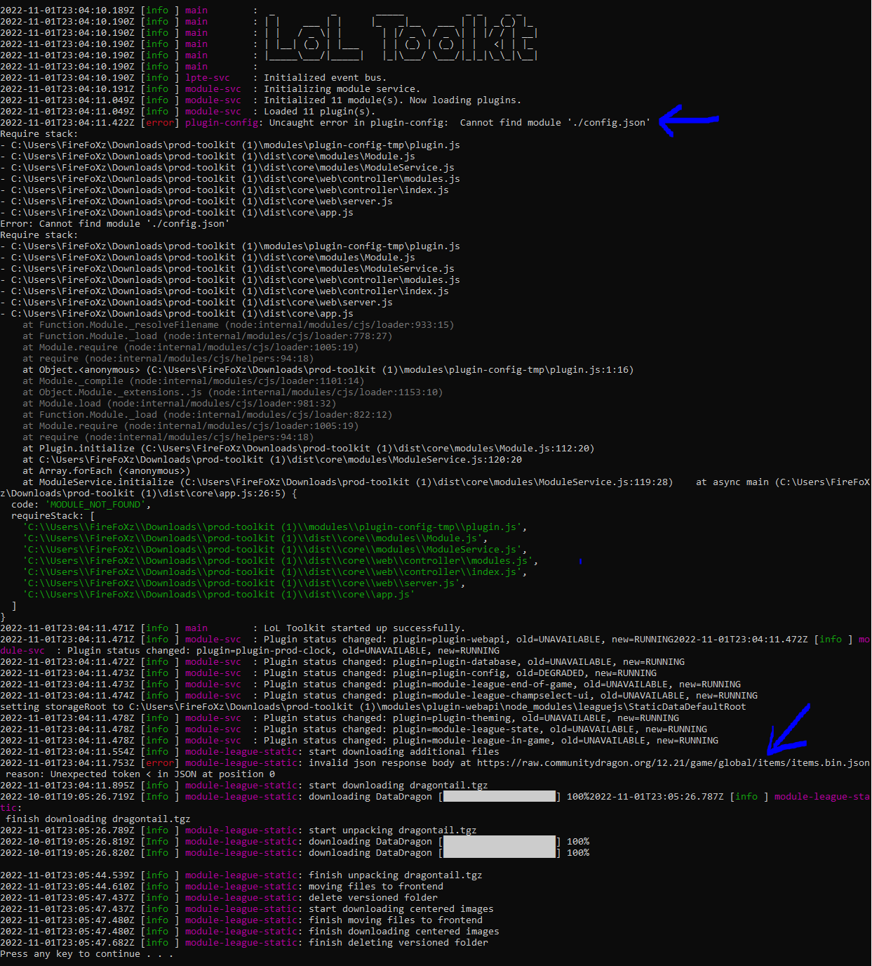 Can't launch the Prod Kit (it can't find the config.json and new patch ...