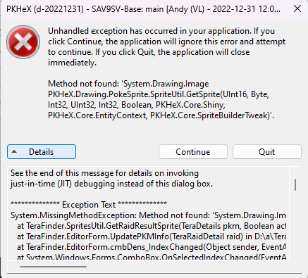 Trying to use Tera Finder as a PKHeX plugin produces an error while