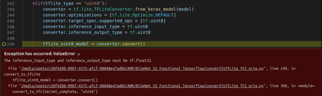 Fail to convert trained model to TensorFlow Lite (integer only and ...