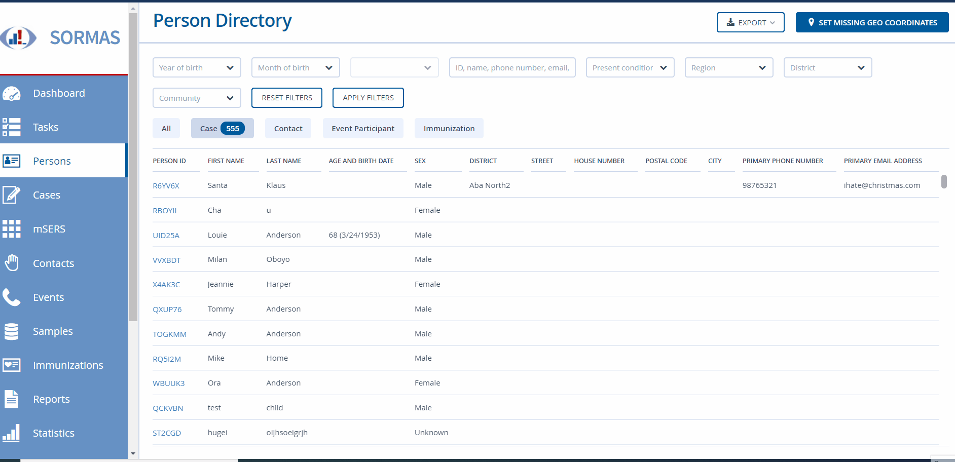 [Person directory] When sorting the persons by region, district and ...