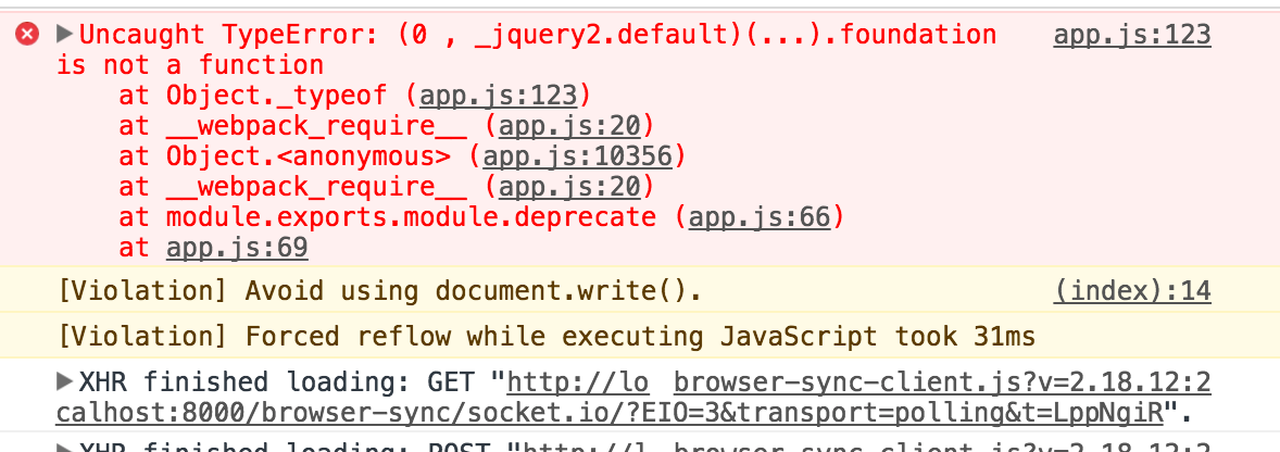 javascript error on brand new foundation 6.4.0 stack template · Issue ...