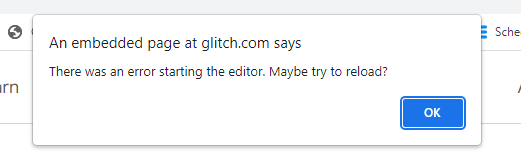 Browser alert: There was an error starting the editor. Maybe try to reload?