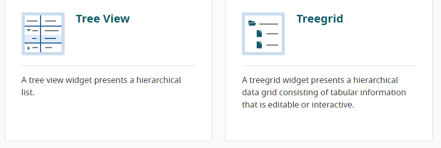 screenshot showing the Treegrid and Tree View patterns and their icons