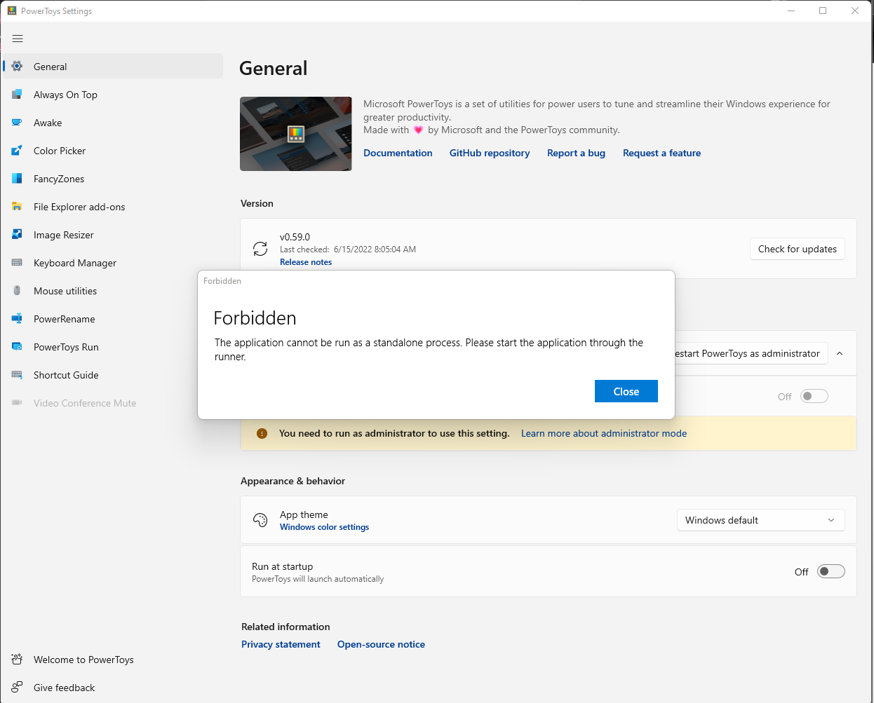 Forbidden Access Error · Issue #18886 · microsoft/PowerToys · GitHub