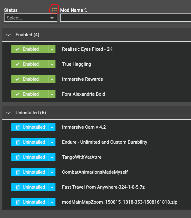 Suggestion features number of mod counter, mods section show file