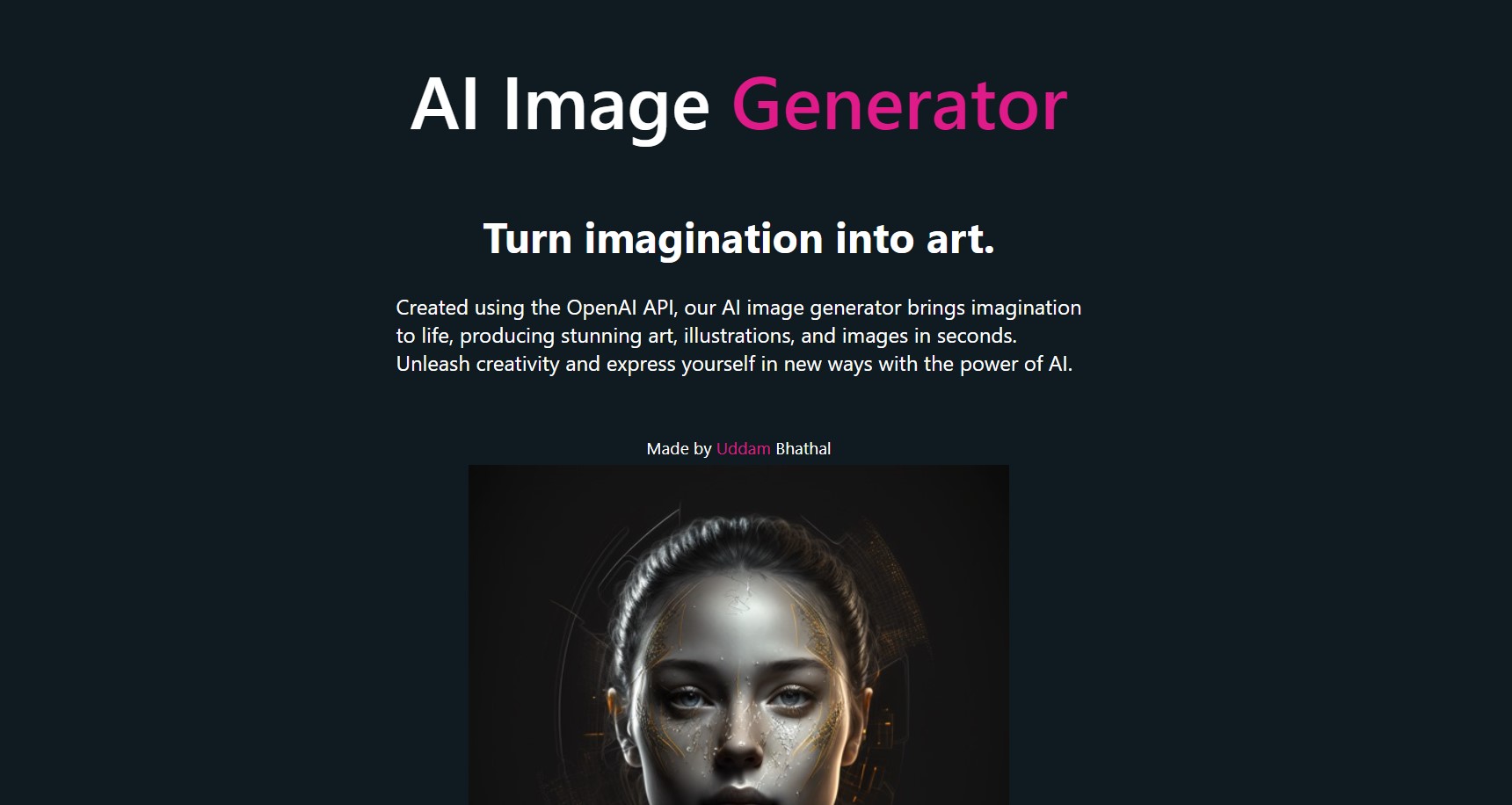 GitHub - UddamB/ai-image-generator: Turn imagination into art using the
