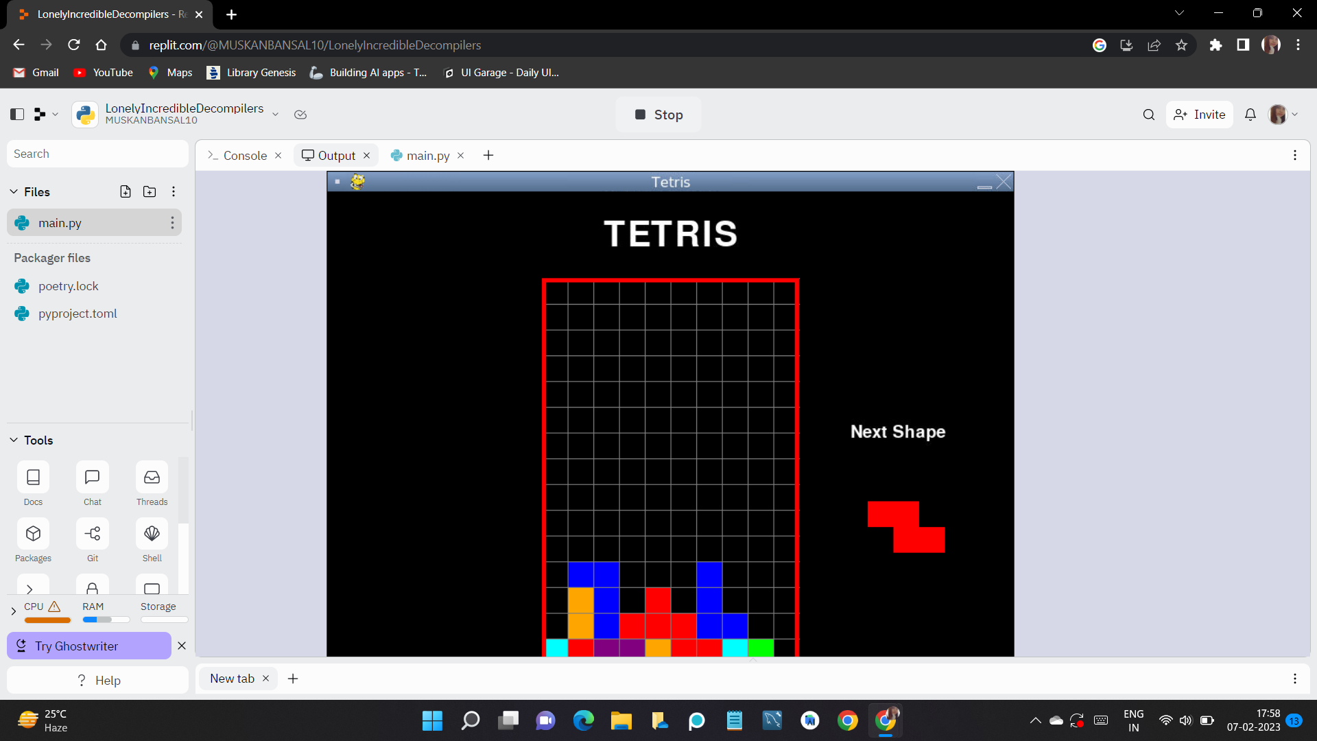 GitHub - MuskanBansal2001/Tetris_Game
