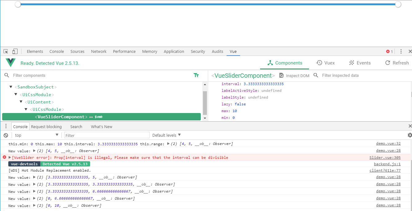 [Vueslider warn] Prop[interval] is illegal, Please make sure that the