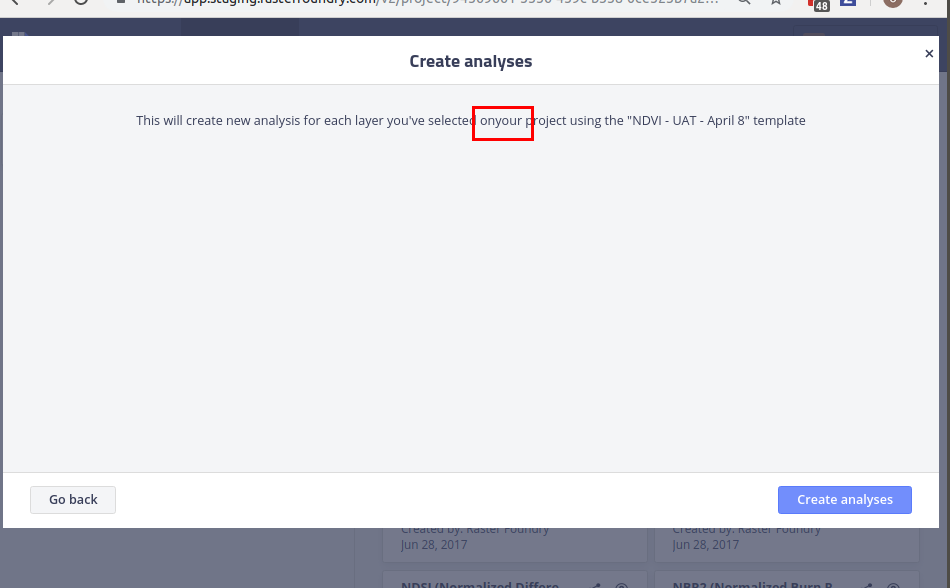 Typo and Design off on Create Analysis Modal · Issue #4961 · raster ...