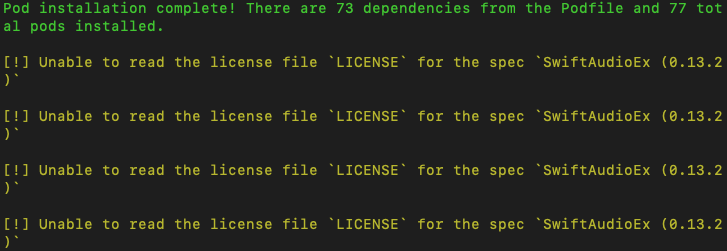 Pod Install has LICENSE warning · Issue #1248 · doublesymmetry/react ...