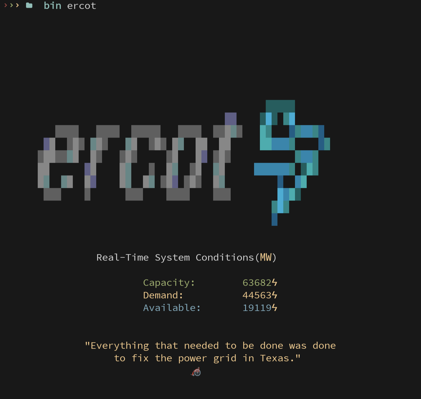 Ugly Script I made an ugly script to show ERCOT electric capacity/demand ...