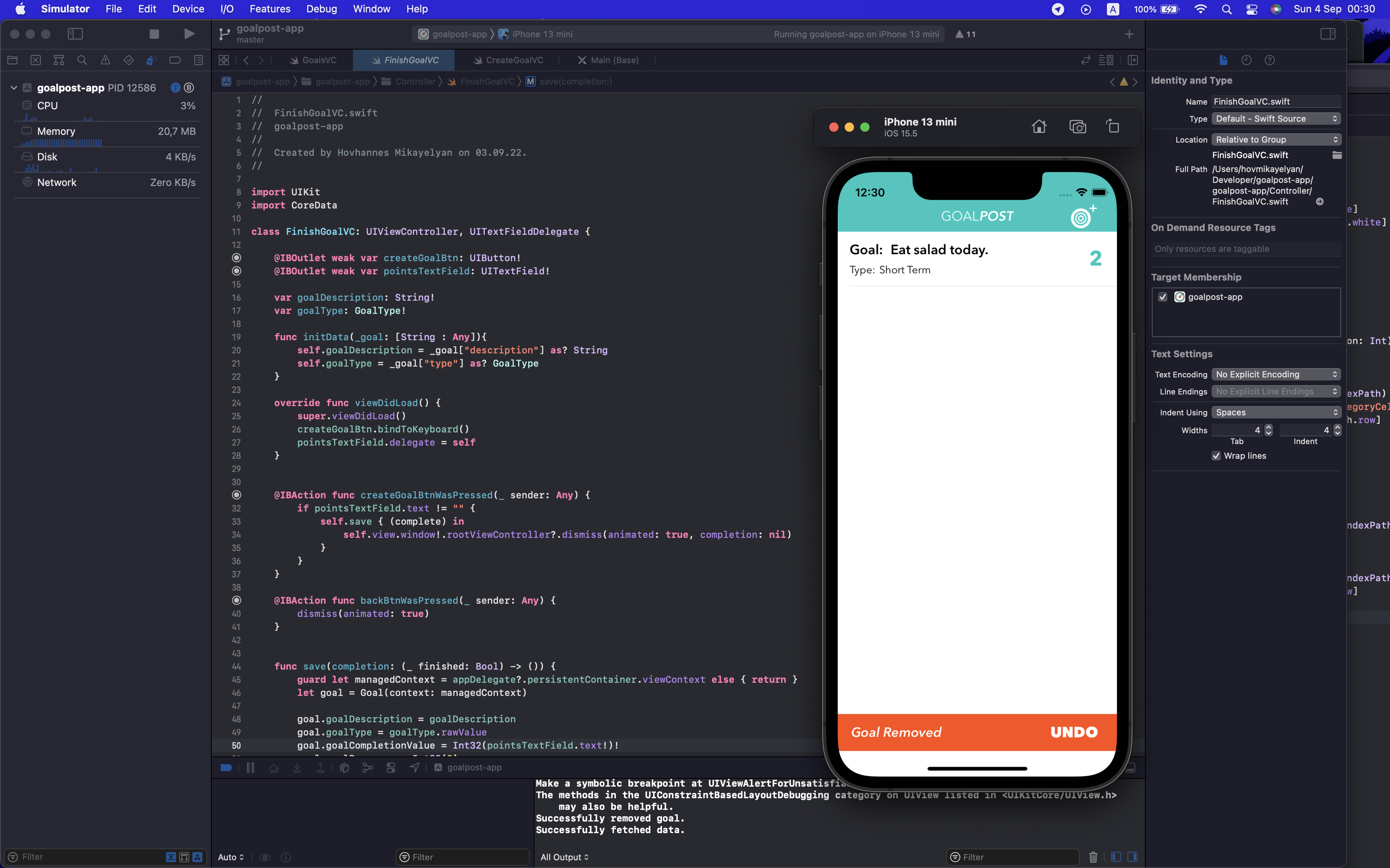 GitHub - hovmikayelyan/GoalPost-App: A simple iOS App with the basics ...