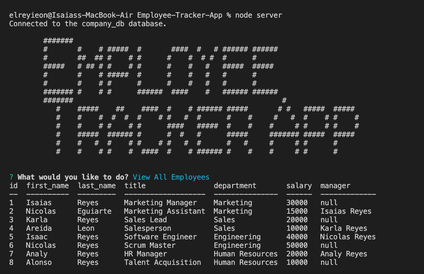 GitHub - ireyesleon/Employee-Tracker-App · GitHub