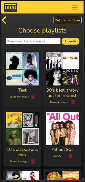 user screen for their spotify playlists