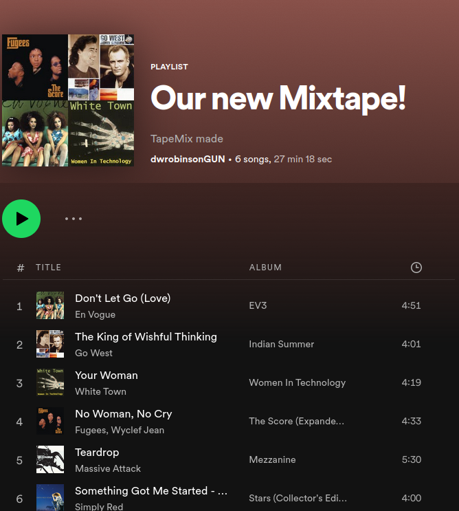 After confirming the tape, the new playlist is made in Spotify ready to play