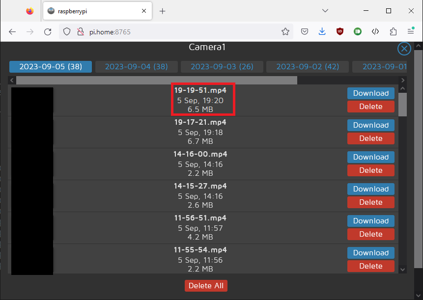 Camera reconnected, videos are generated but the dashboard shows