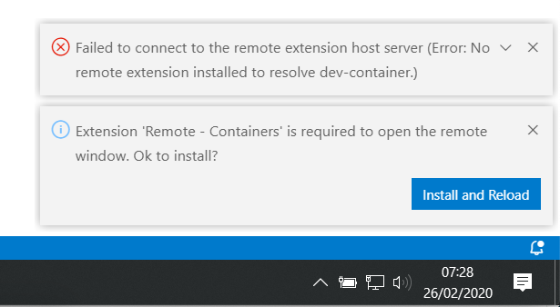 Remote: seeing an error message when not having remote extension ...