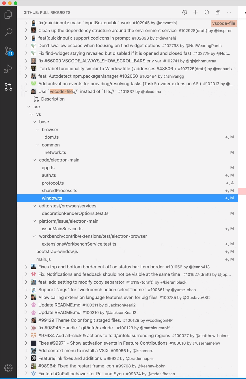 Clicking on entries in the changes view makes the tree always center ...