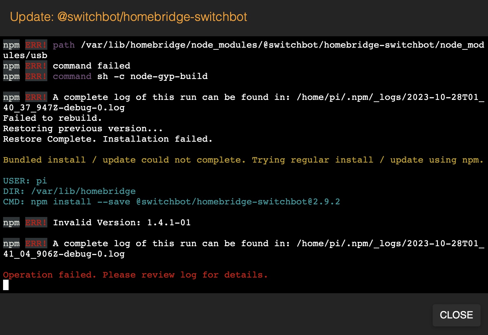 Bug v2.9.2 update error · Issue 849 · OpenWonderLabs/homebridge