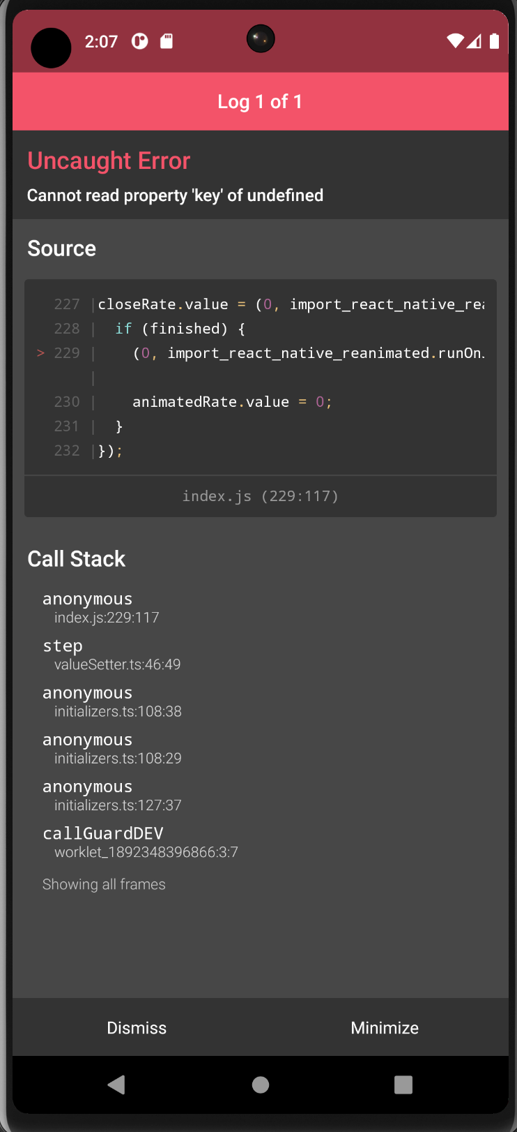 ReanimatedError Cannot read property 'key' of undefined, js engine