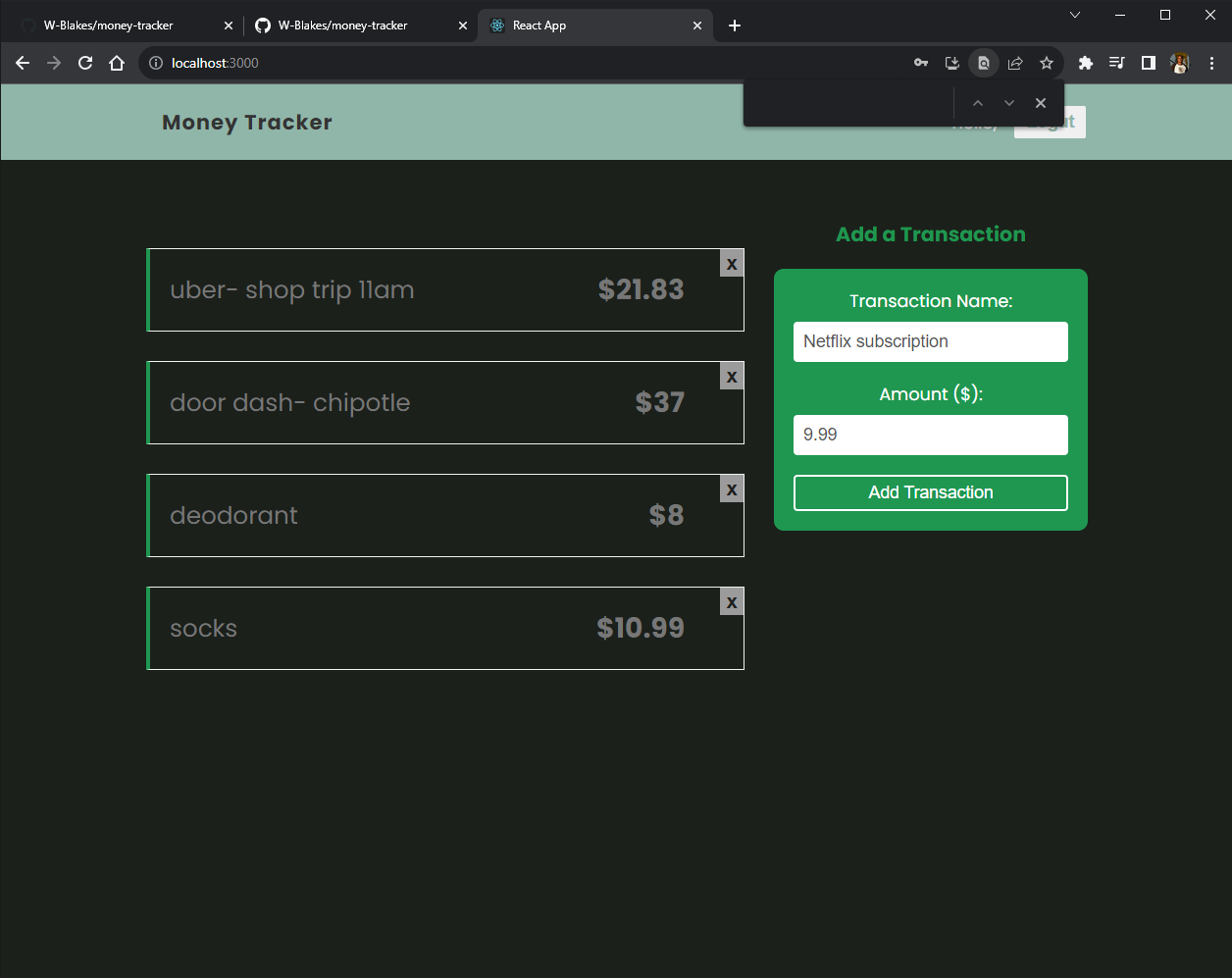 GitHub - W-Blakes/money-tracker