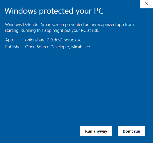 Windows sees 2.0.dev.2 install as malware · Issue #862 · onionshare ...