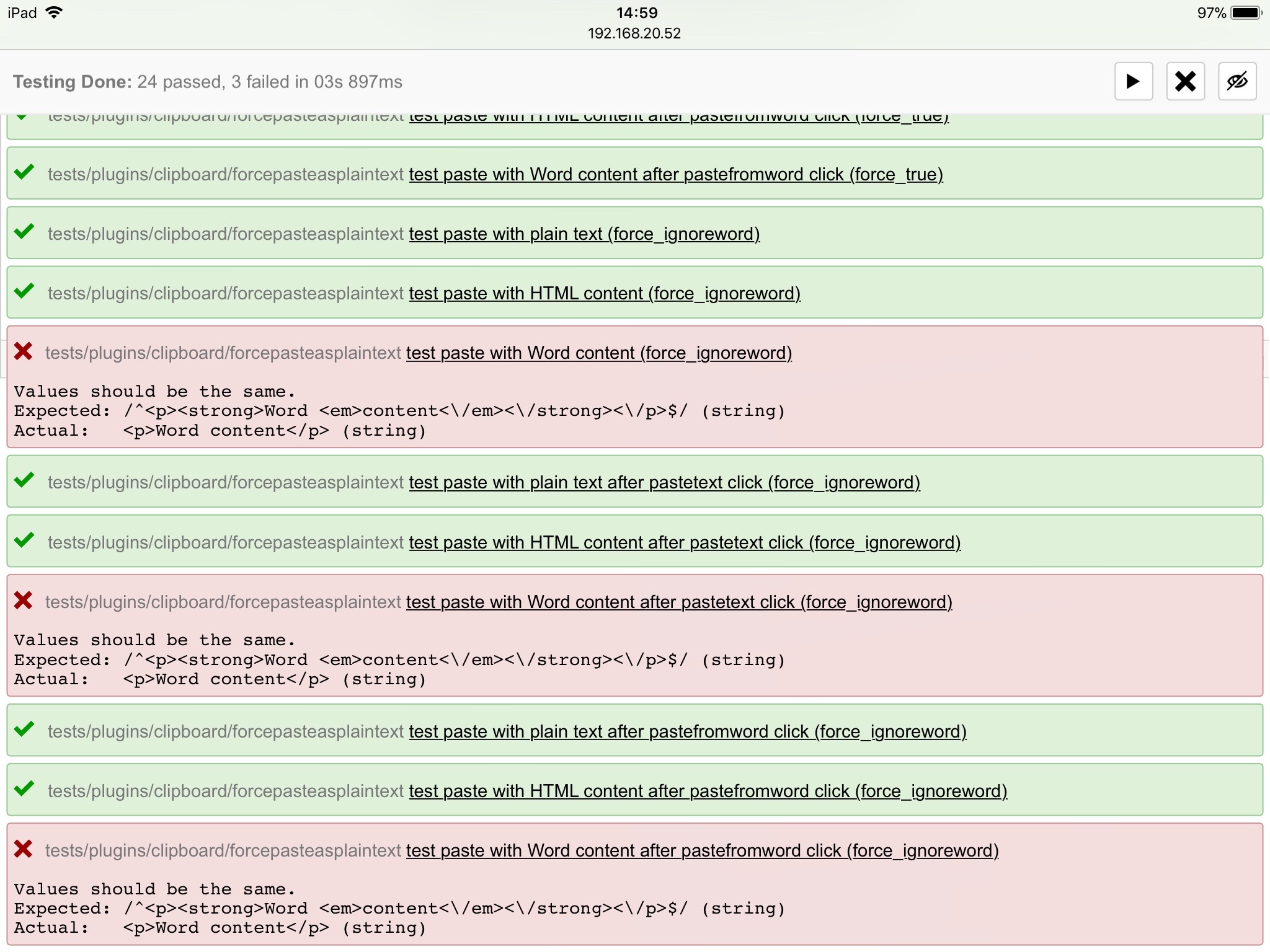 Failing test mobile Safari tests/plugins/clipboard/forcepasteasplaintext · Issue 1638