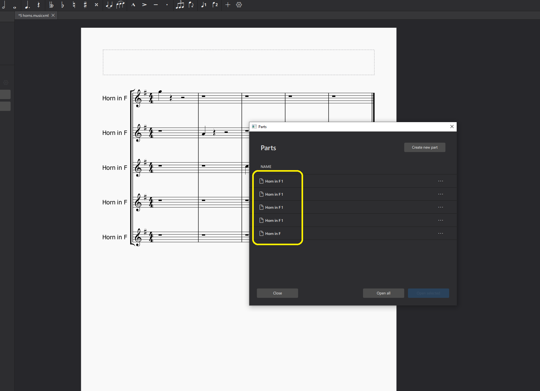 Importing MusicXML file with several of the the same instruments leads