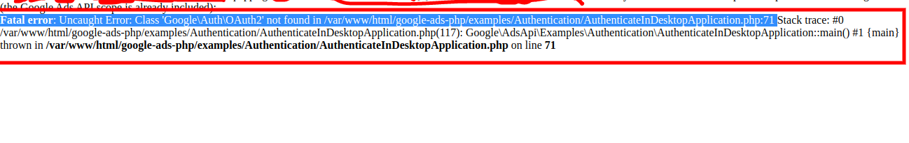 Google Ads API error -- Fatal error: Uncaught Error: Class 'Google\Auth ...