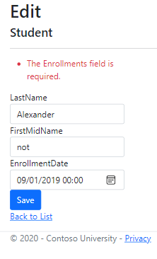 The Enrollments field is required.