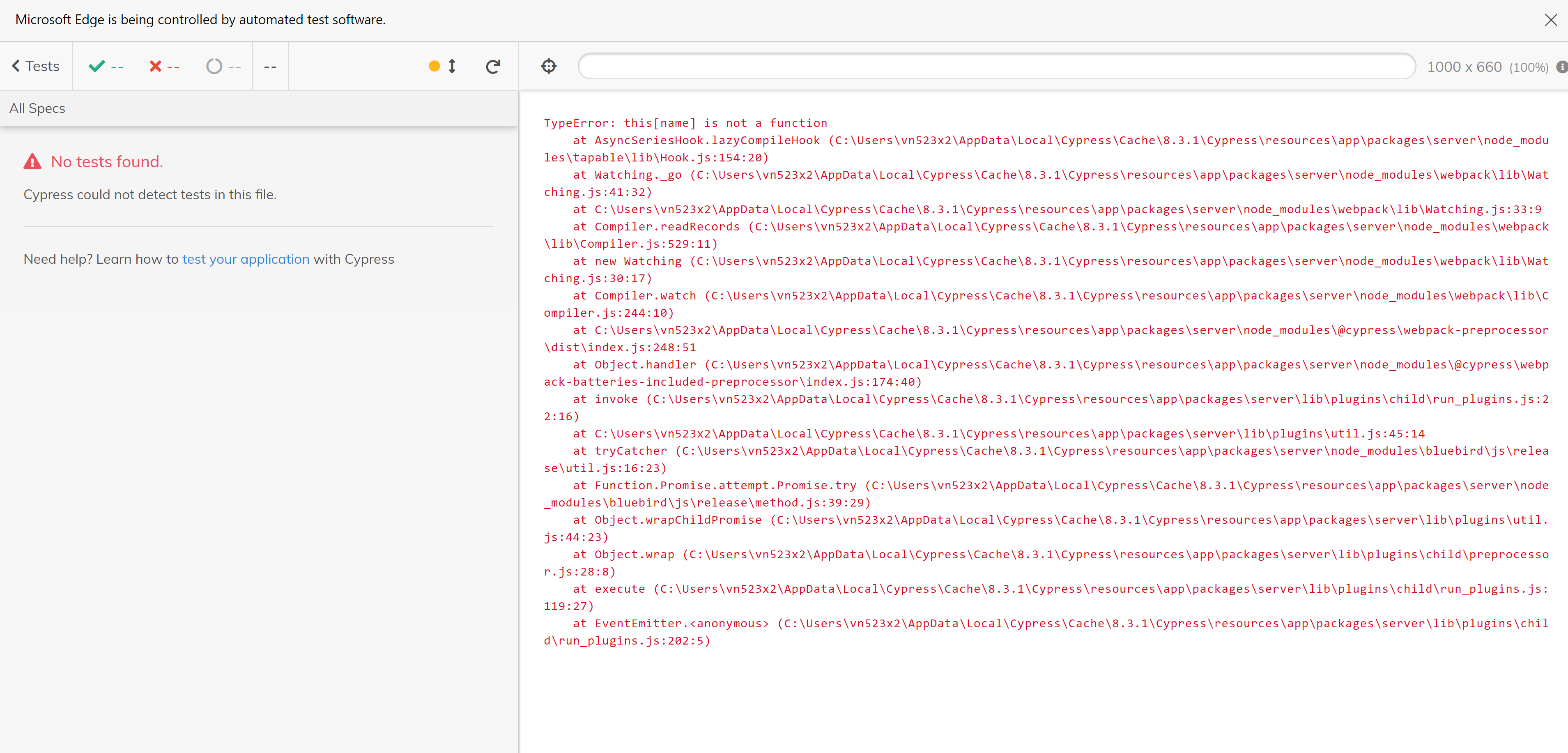 getting TypeError: this[name] is not a function while running demo test ...