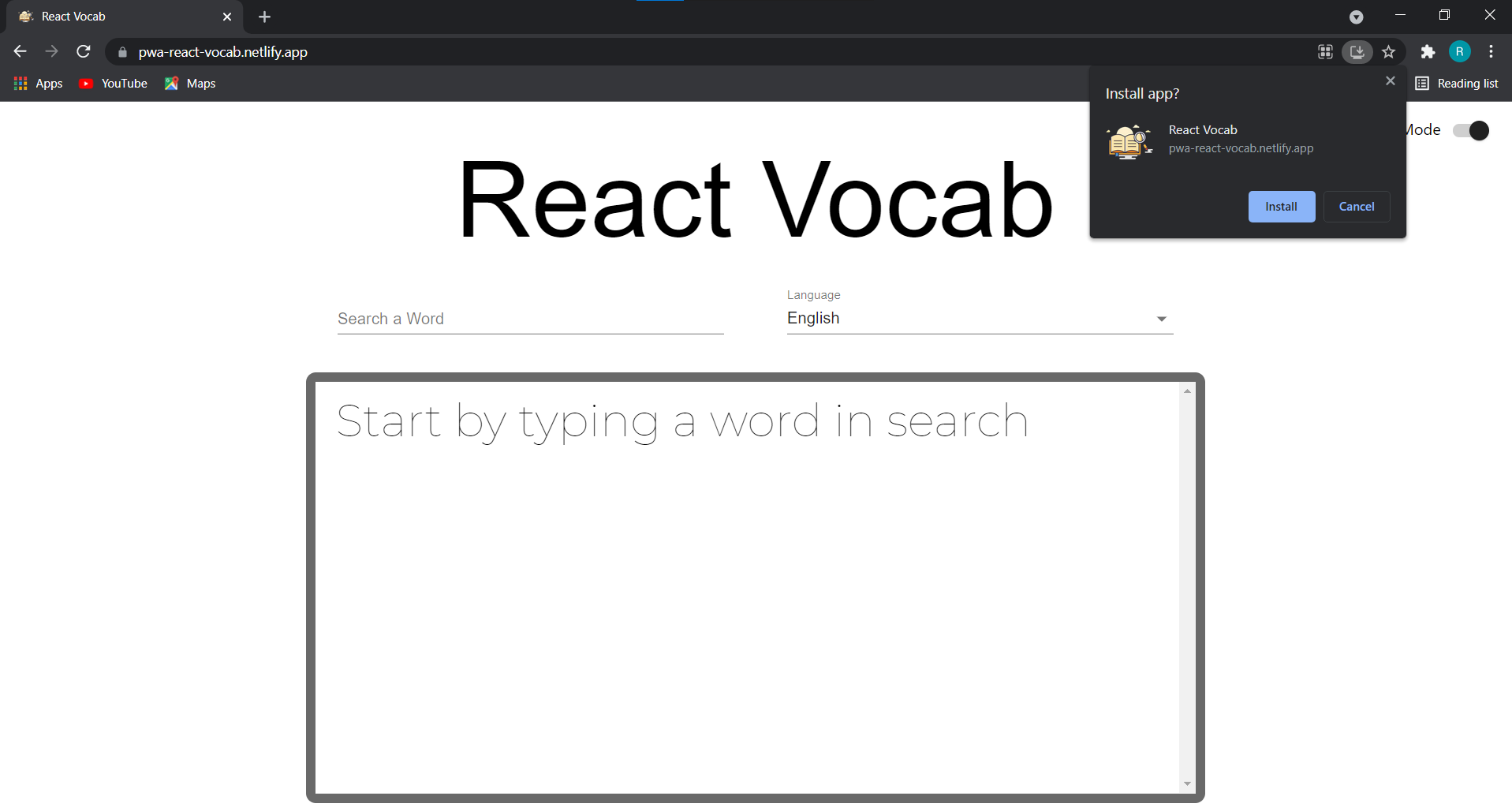 GitHub SakshathSJ/PWAReactVocabulary A PWA Vocabulary app which