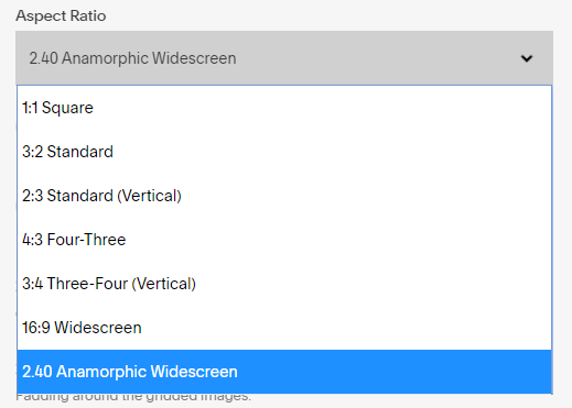 Squarespace grid gallery aspect ratio menu