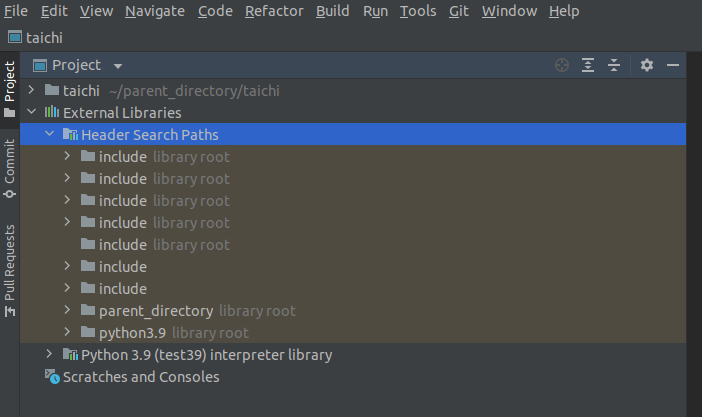 CLion searches for headers in the parent directory of the repository ...