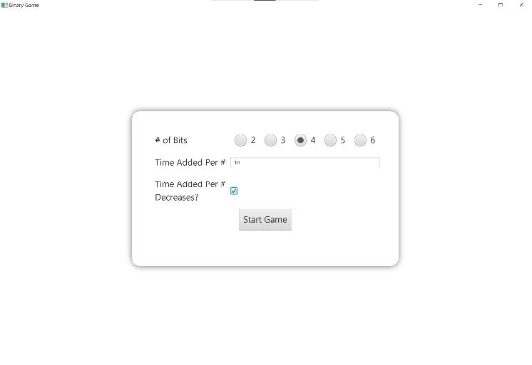 GitHub JoshuaLubin/BinaryGame A JavaFx game where the objective is to translate base 10