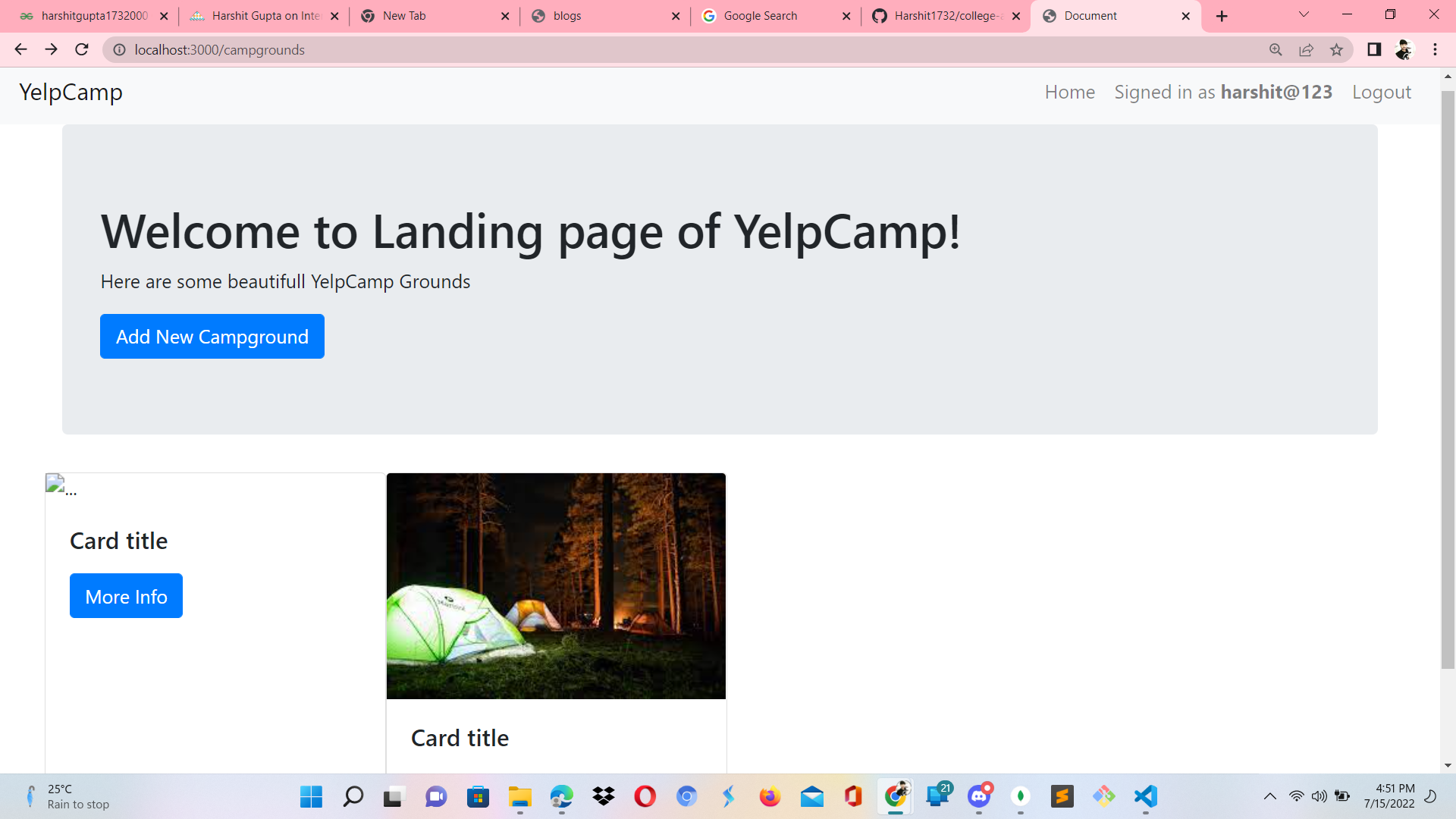 GitHub Harshit1732/campgroundapp