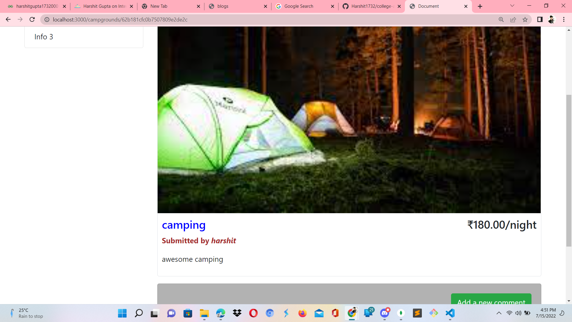 GitHub Harshit1732/campgroundapp