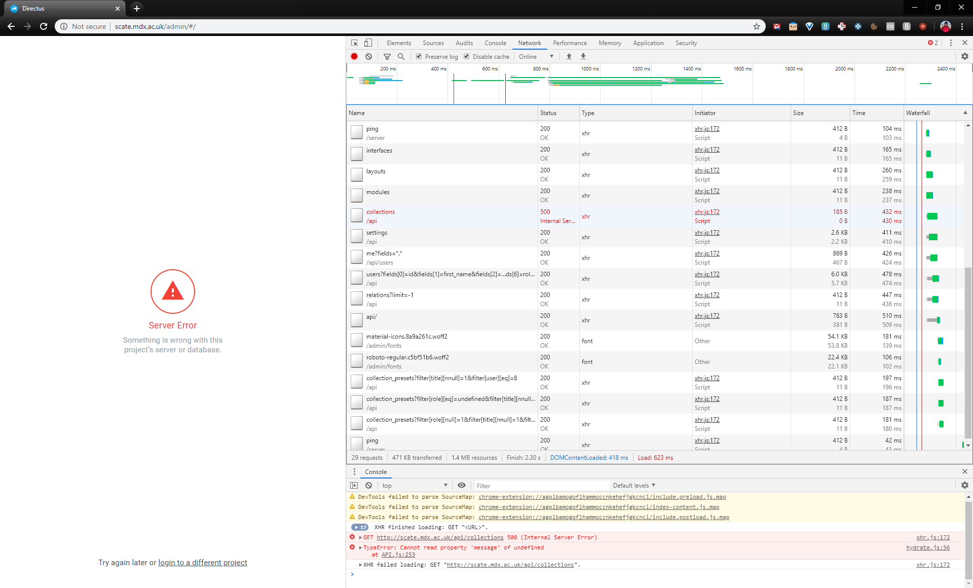 Server error page after logging it · Issue #2626 · directus/directus ...