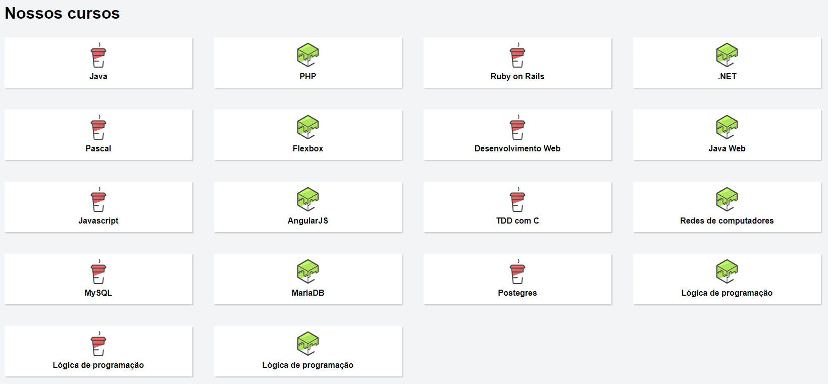 Lista de cursos do site